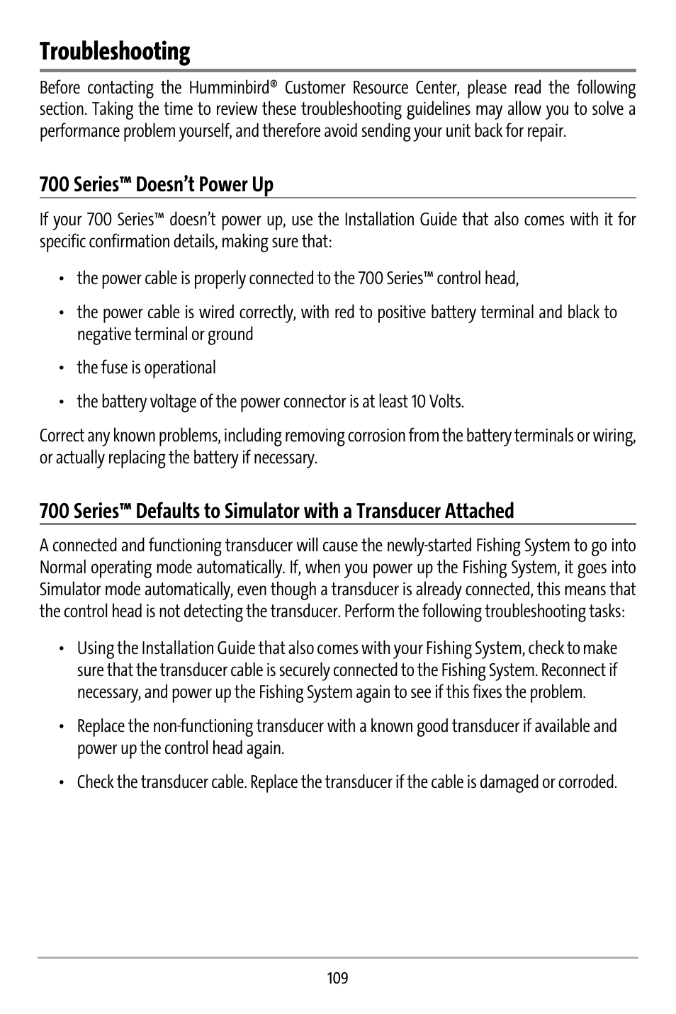 Troubleshooting | Humminbird 737 User Manual | Page 118 / 138