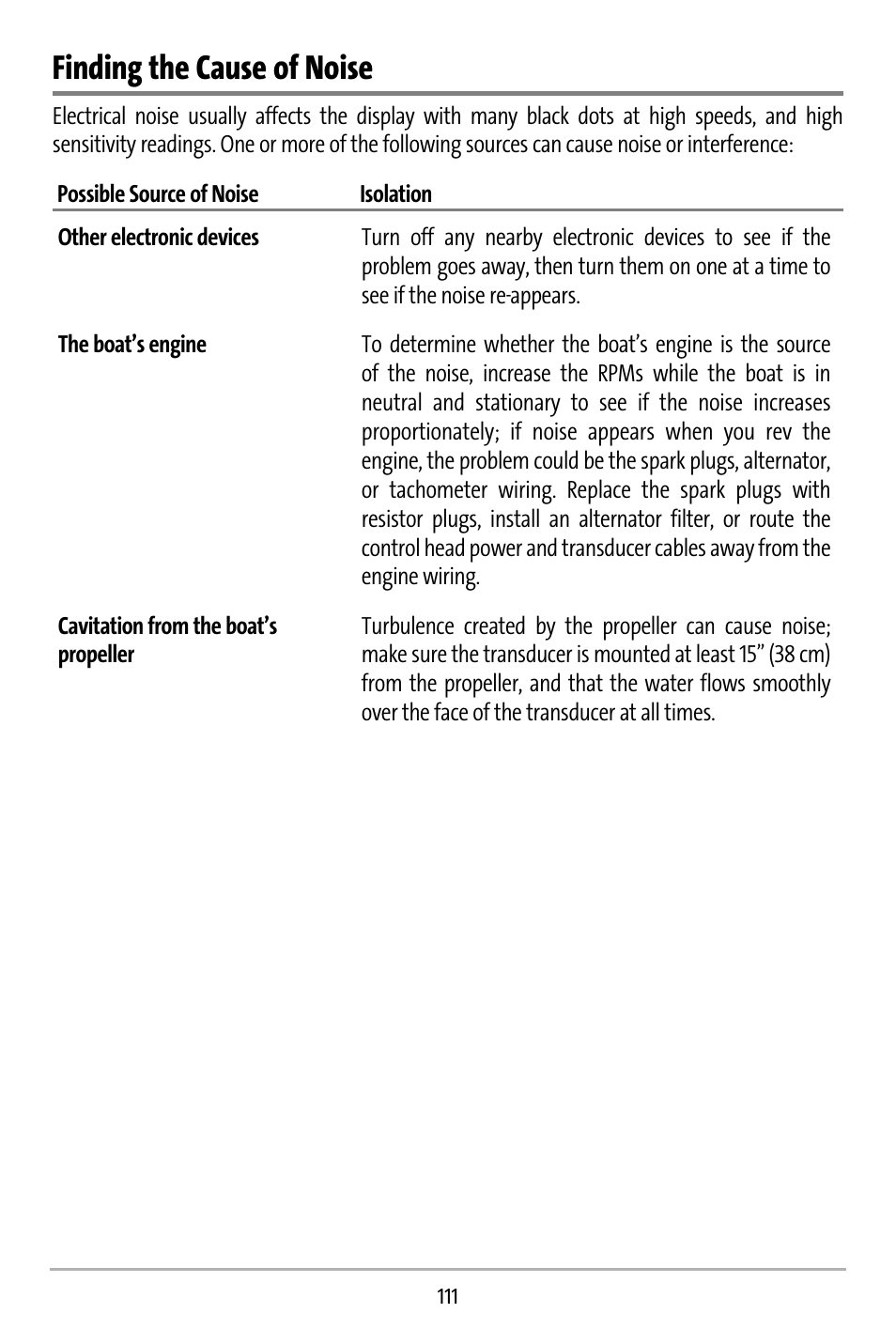 Finding the cause of noise | Humminbird 737 User Manual | Page 120 / 138