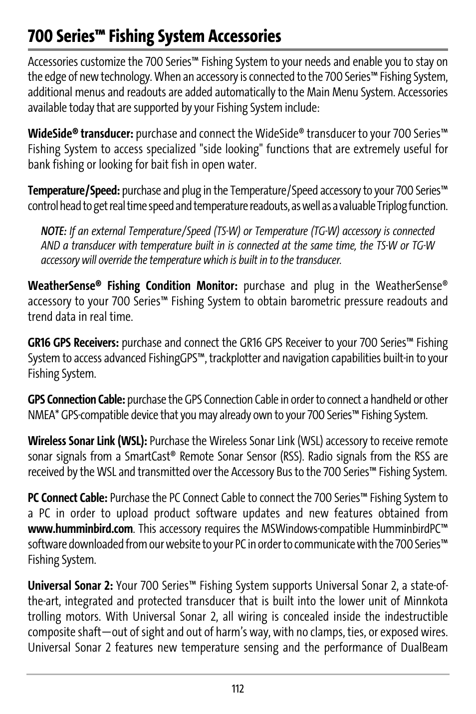 700 series™ fishing system accessories | Humminbird 737 User Manual | Page 121 / 138