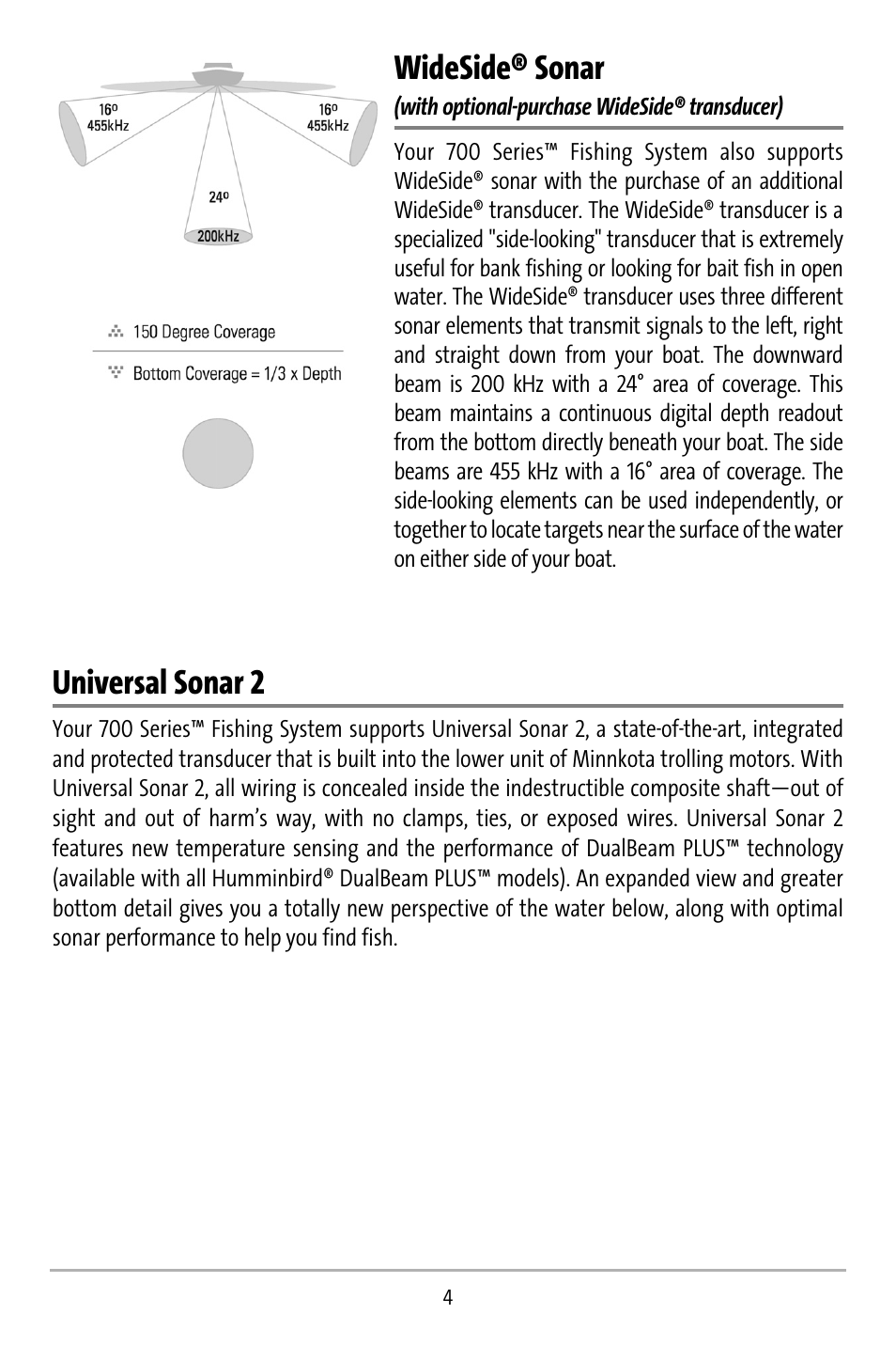 Wideside® sonar, Universal sonar 2 | Humminbird 737 User Manual | Page 13 / 138