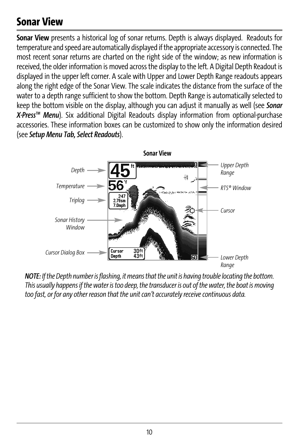 Sonar view | Humminbird 737 User Manual | Page 19 / 138