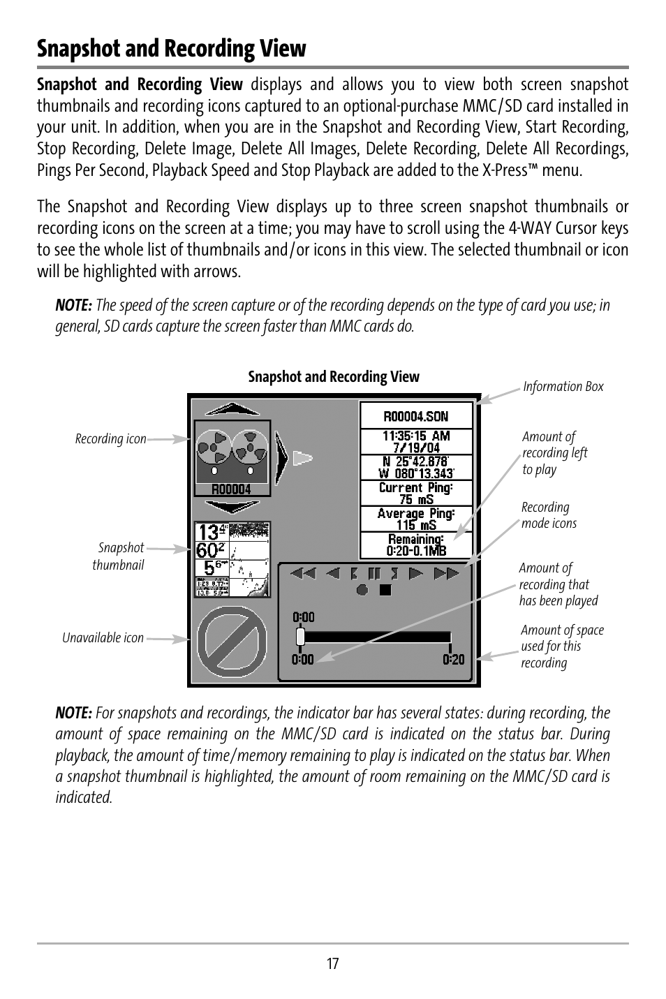Snapshot and recording view | Humminbird 737 User Manual | Page 26 / 138