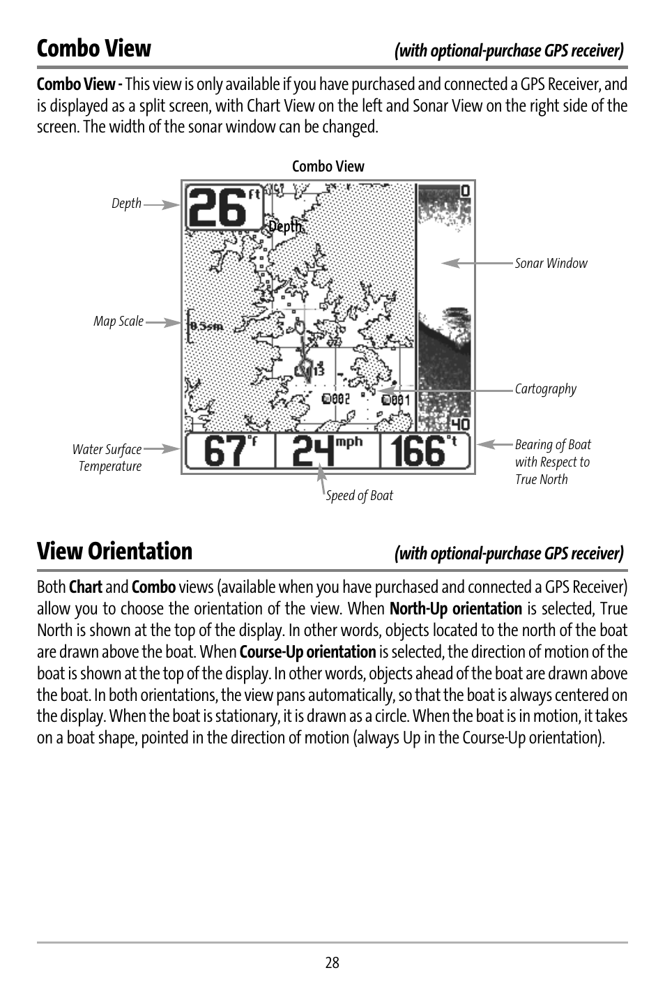 Combo view, View orientation | Humminbird 737 User Manual | Page 37 / 138