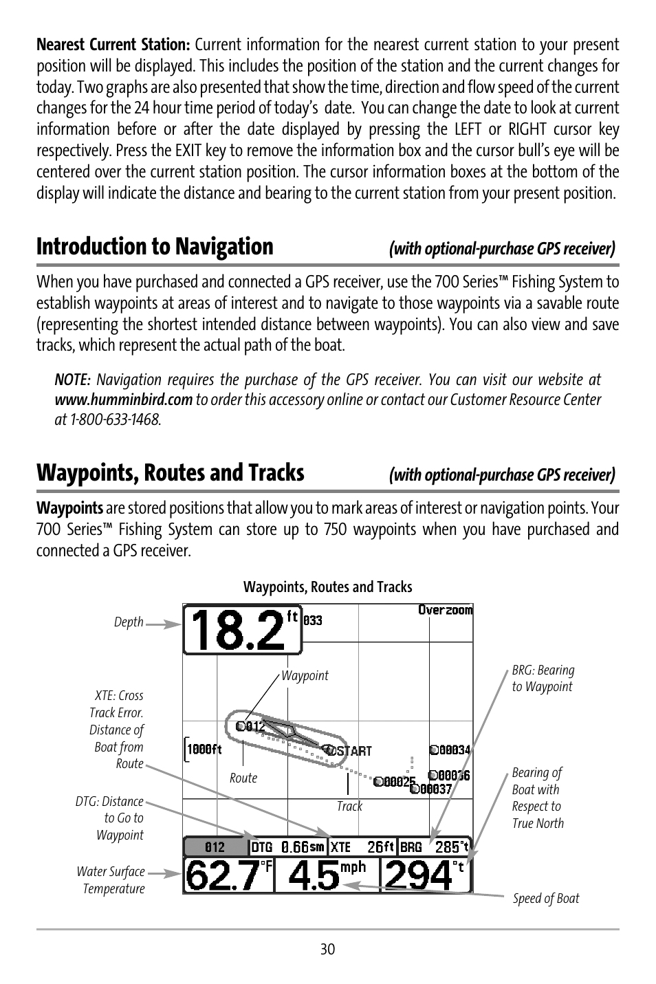 Introduction to navigation, Waypoints, routes and tracks | Humminbird 737 User Manual | Page 39 / 138