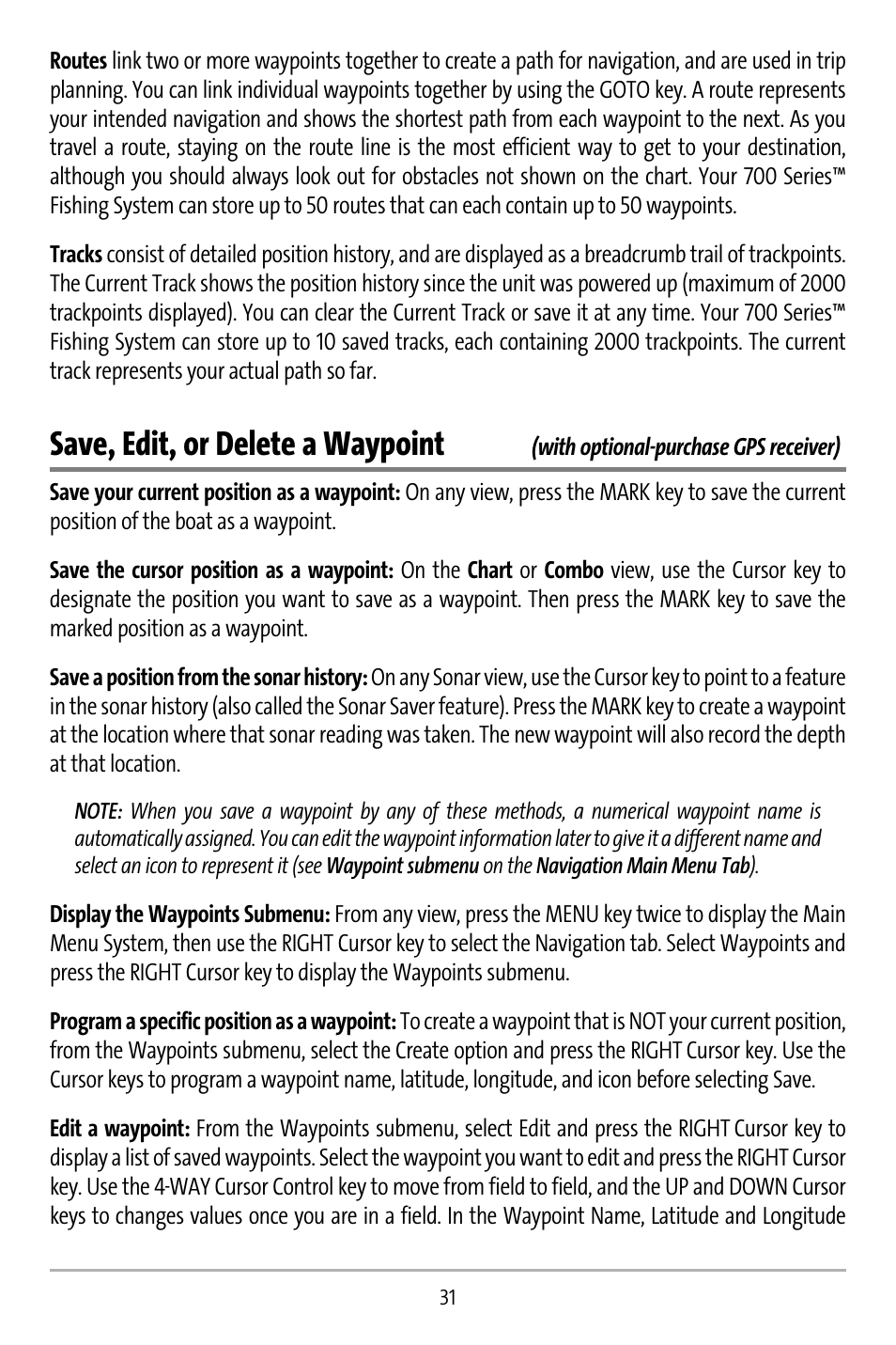 Save, edit, or delete a waypoint | Humminbird 737 User Manual | Page 40 / 138