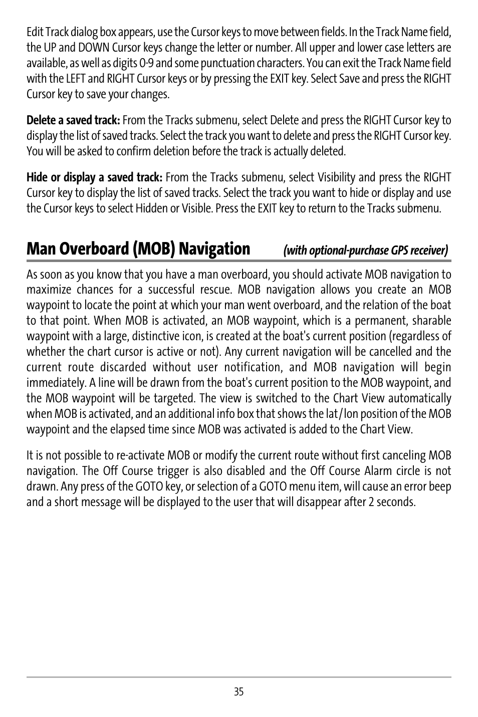 Man overboard (mob) navigation | Humminbird 737 User Manual | Page 44 / 138