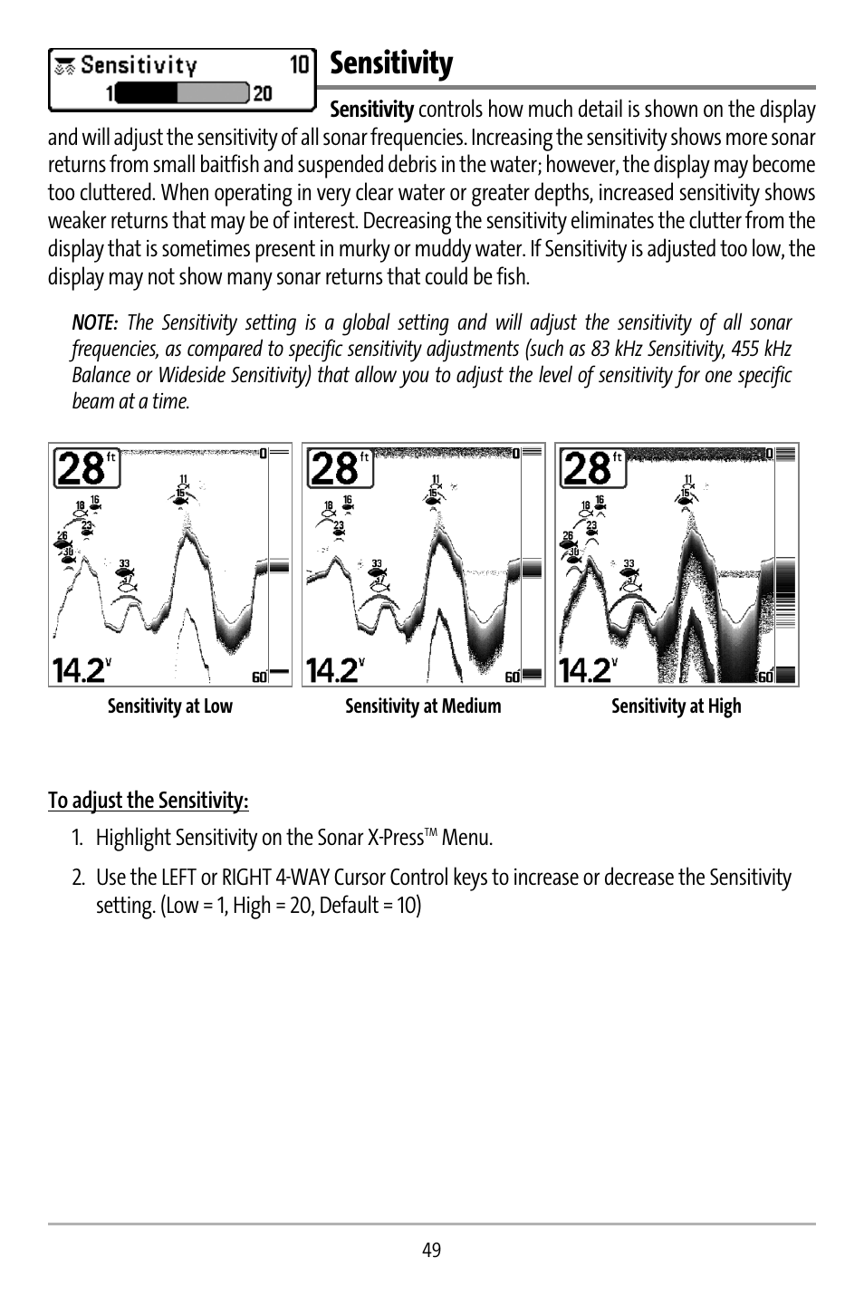 Sensitivity | Humminbird 737 User Manual | Page 58 / 138