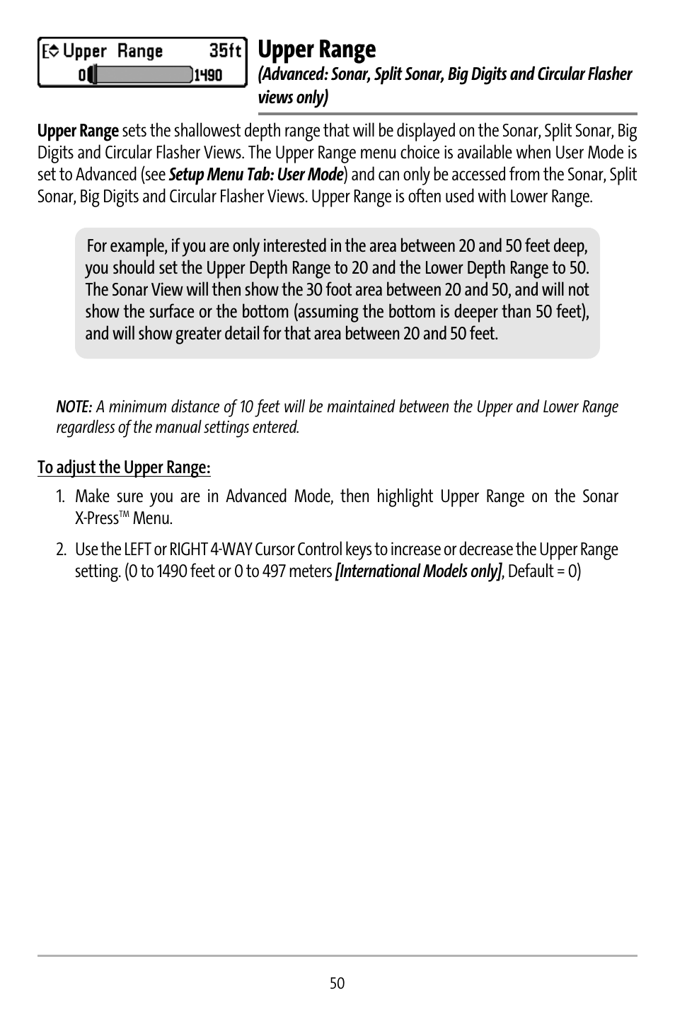 Upper range | Humminbird 737 User Manual | Page 59 / 138