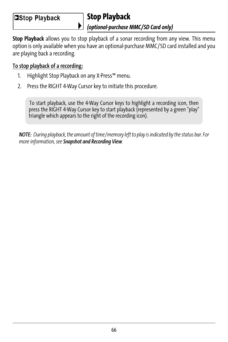 Stop playback | Humminbird 737 User Manual | Page 75 / 138