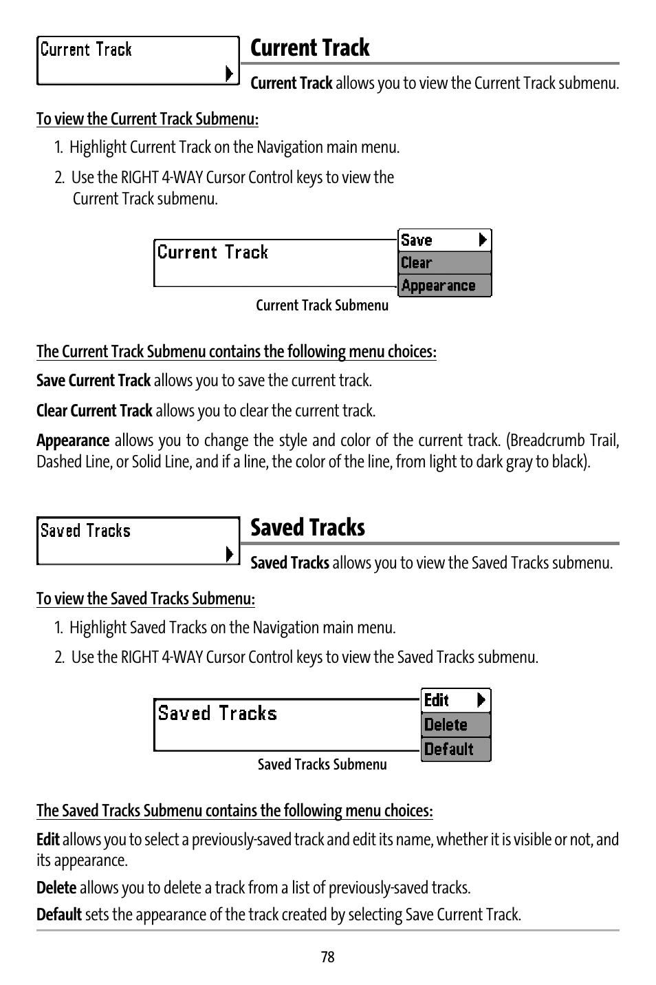 Current track, Saved tracks | Humminbird 737 User Manual | Page 87 / 138