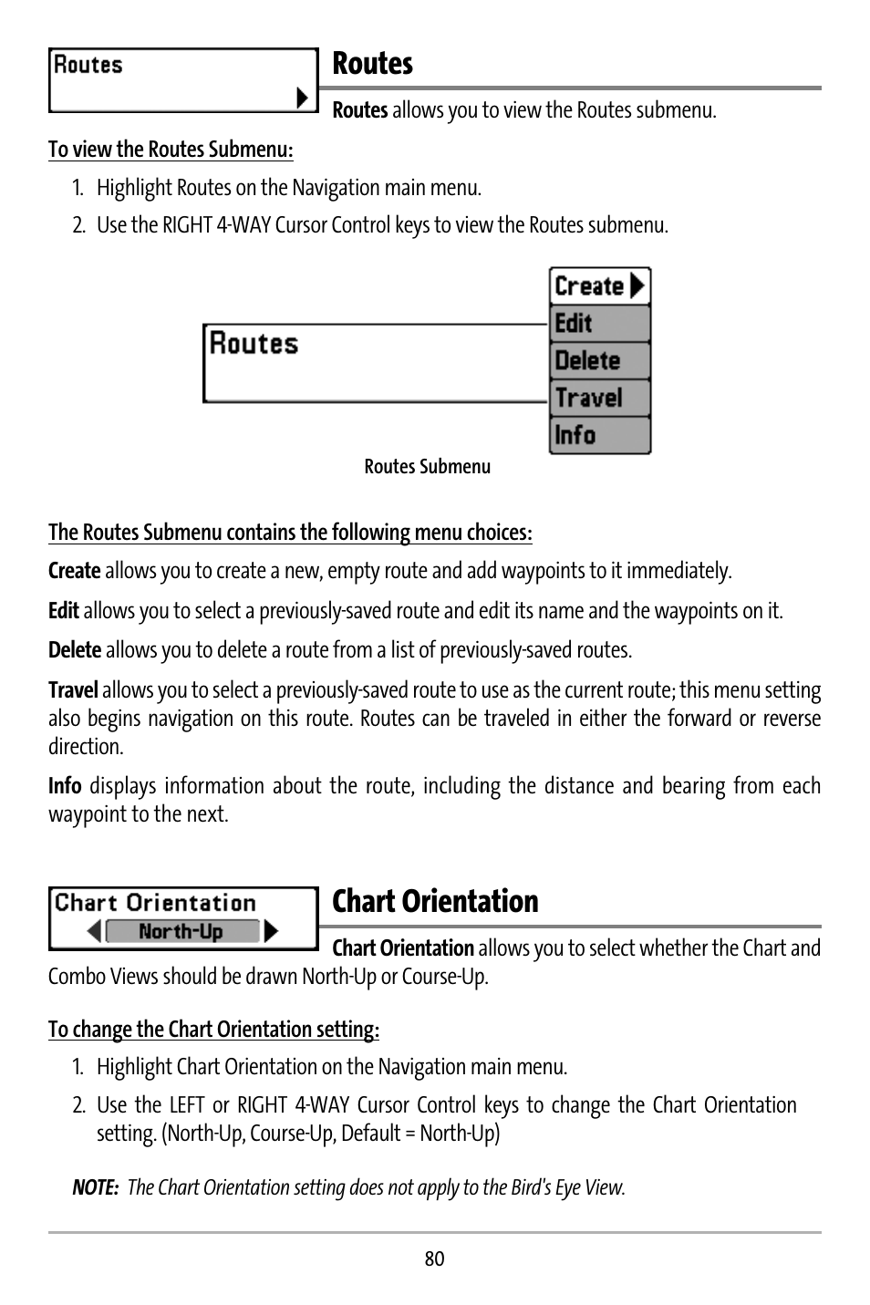 Routes, Chart orientation | Humminbird 737 User Manual | Page 89 / 138