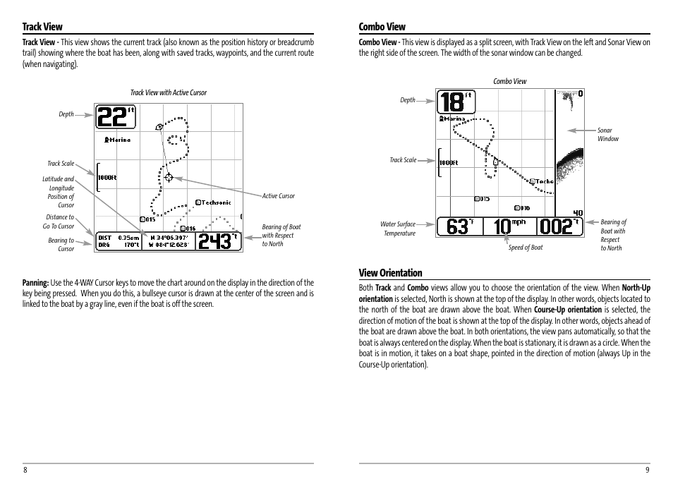 Combo view, View orientation, Track view | Humminbird AS GR4 User Manual | Page 7 / 23