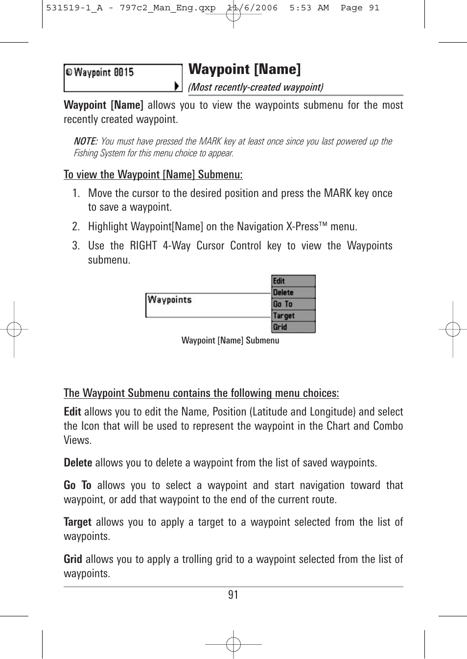 Waypoint [name | Humminbird 700 series User Manual | Page 101 / 183