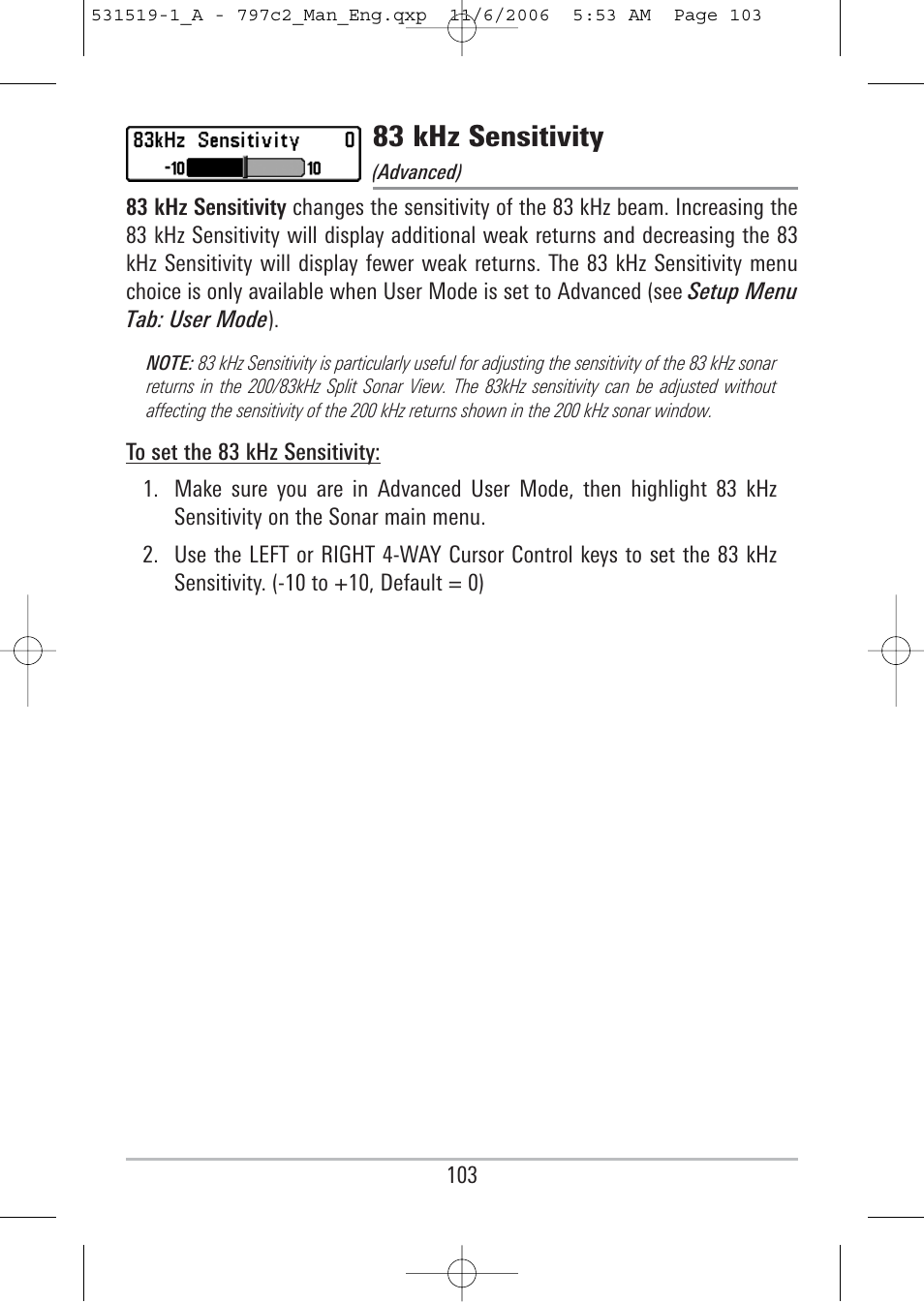83 khz sensitivity | Humminbird 700 series User Manual | Page 113 / 183