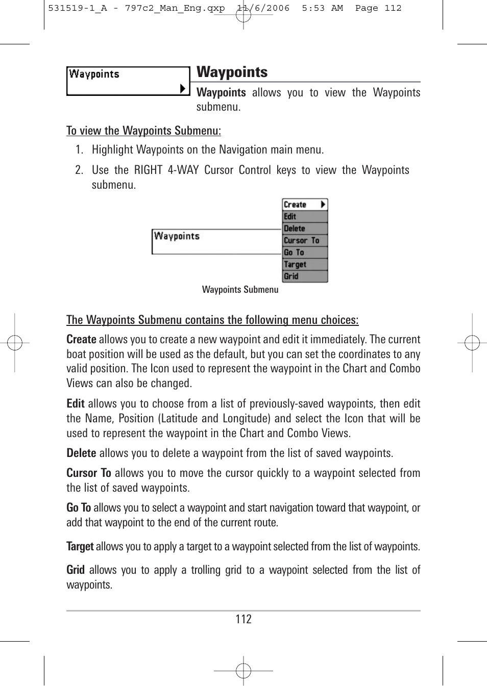 Waypoints | Humminbird 700 series User Manual | Page 122 / 183