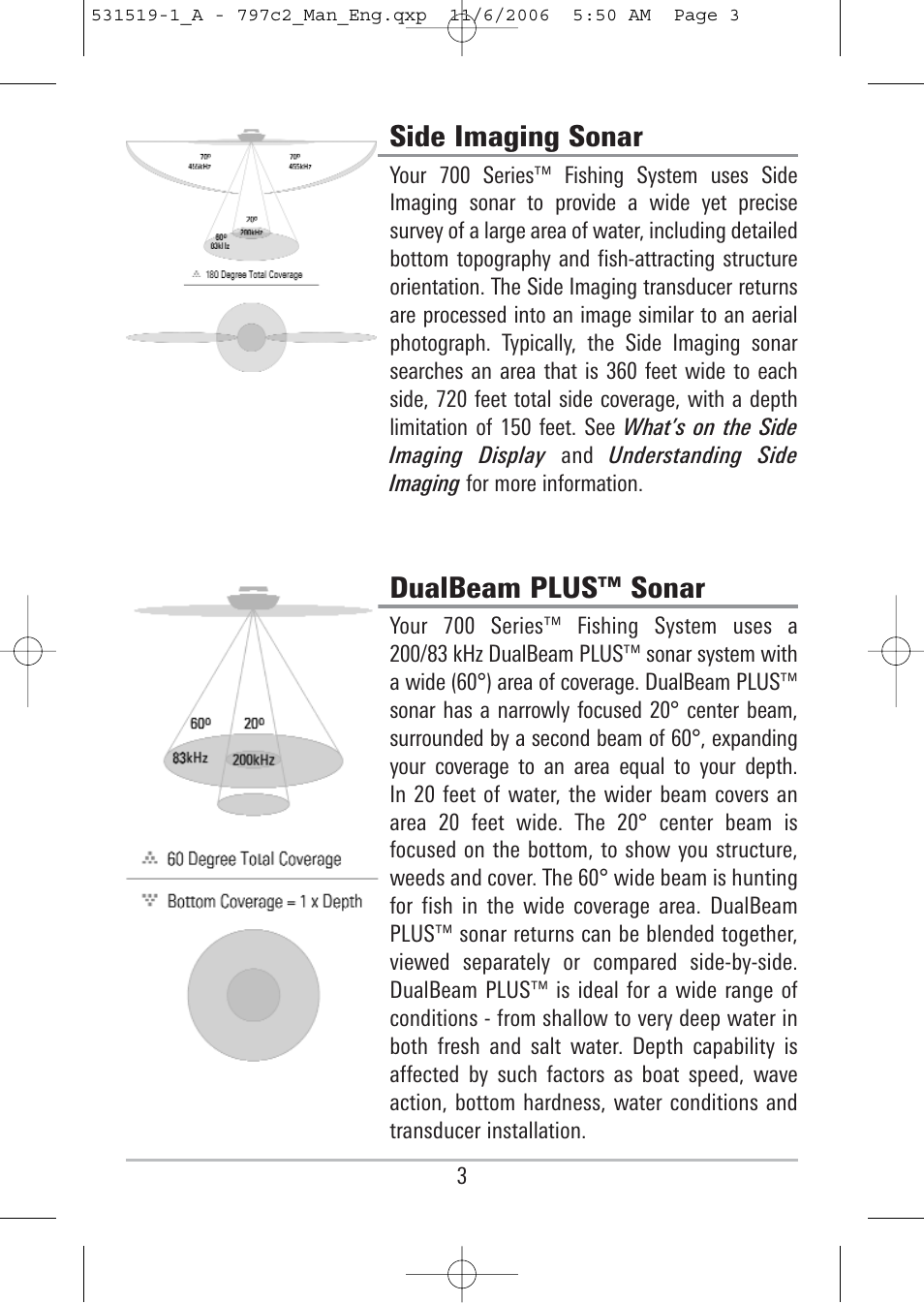 Side imaging sonar, Dualbeam plus™ sonar | Humminbird 700 series User Manual | Page 13 / 183
