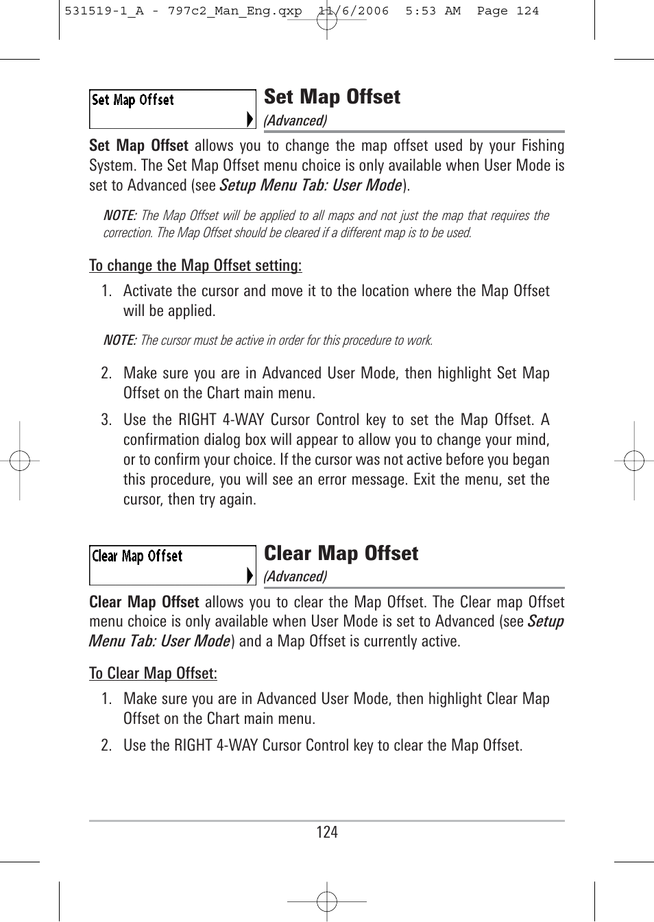 Set map offset, Clear map offset | Humminbird 700 series User Manual | Page 134 / 183