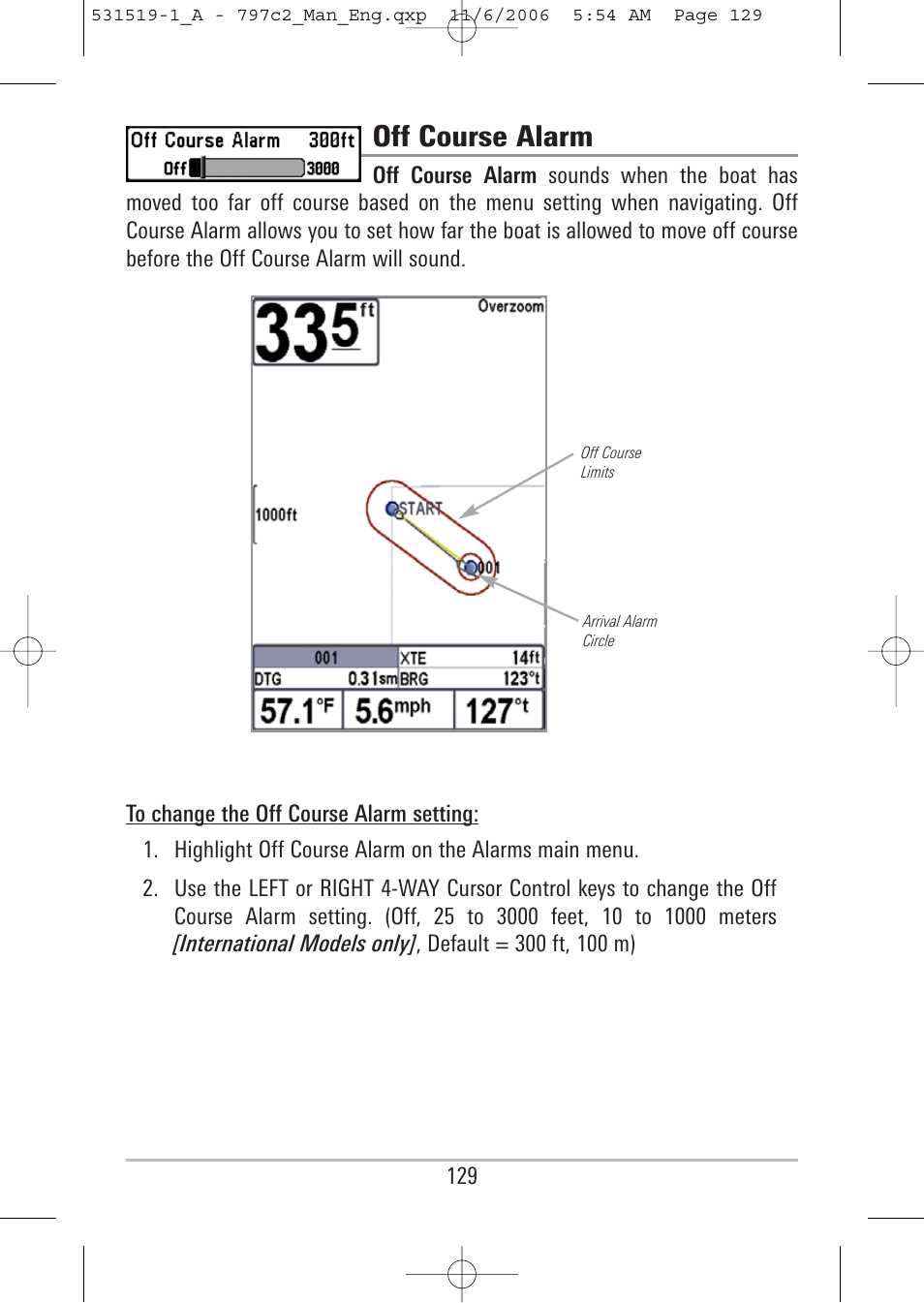 Off course alarm | Humminbird 700 series User Manual | Page 139 / 183
