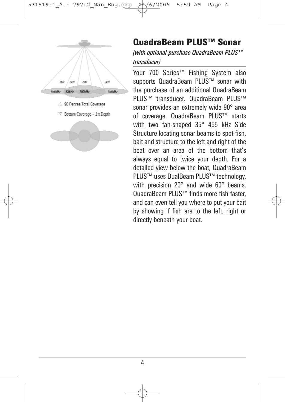 Quadrabeam plus™ sonar | Humminbird 700 series User Manual | Page 14 / 183