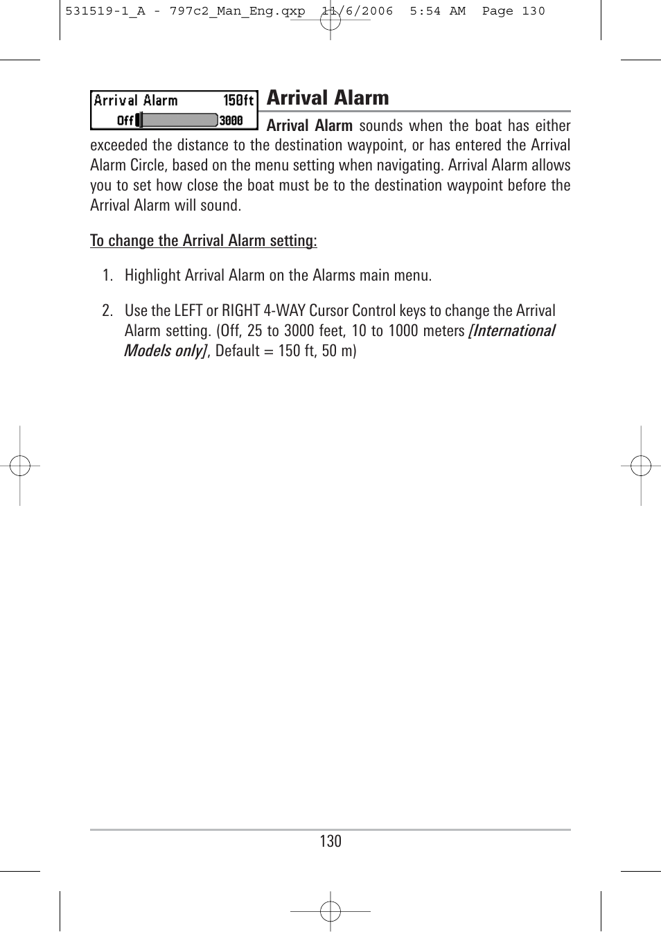 Arrival alarm | Humminbird 700 series User Manual | Page 140 / 183