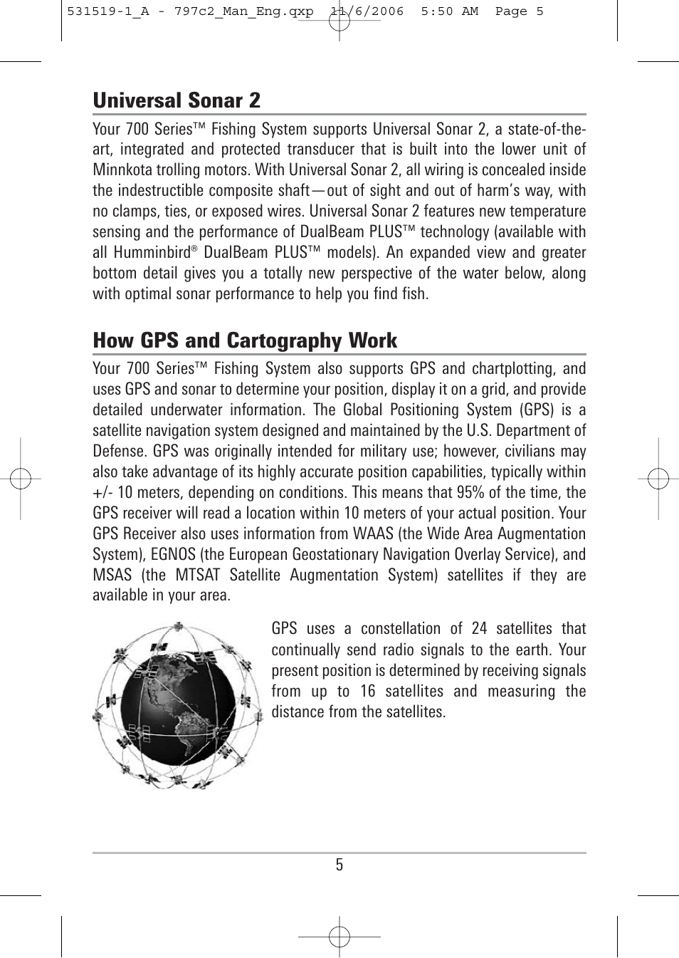 Universal sonar 2, How gps and cartography work | Humminbird 700 series User Manual | Page 15 / 183