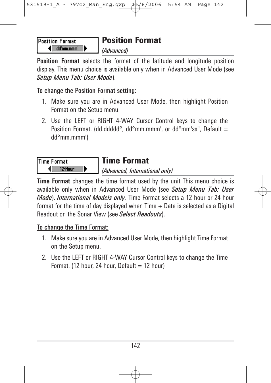 Position format, Time format | Humminbird 700 series User Manual | Page 152 / 183