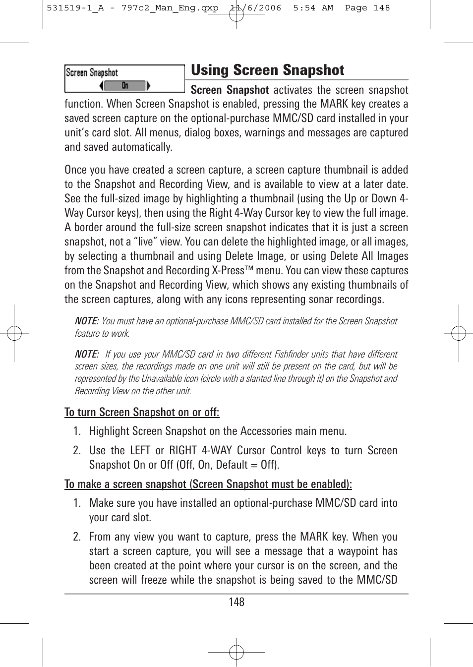 Using screen snapshot | Humminbird 700 series User Manual | Page 158 / 183