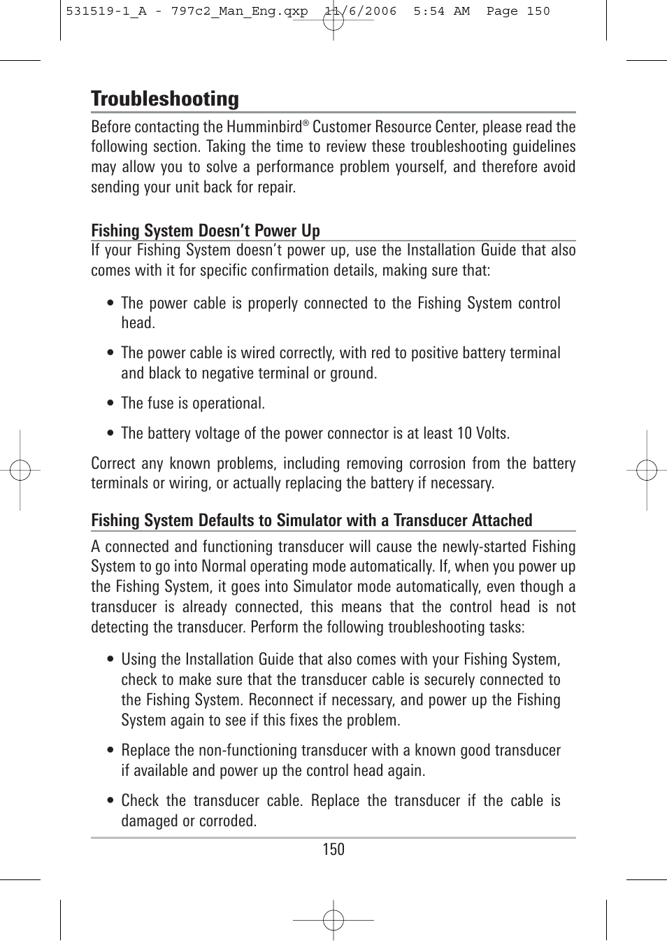 Troubleshooting | Humminbird 700 series User Manual | Page 160 / 183