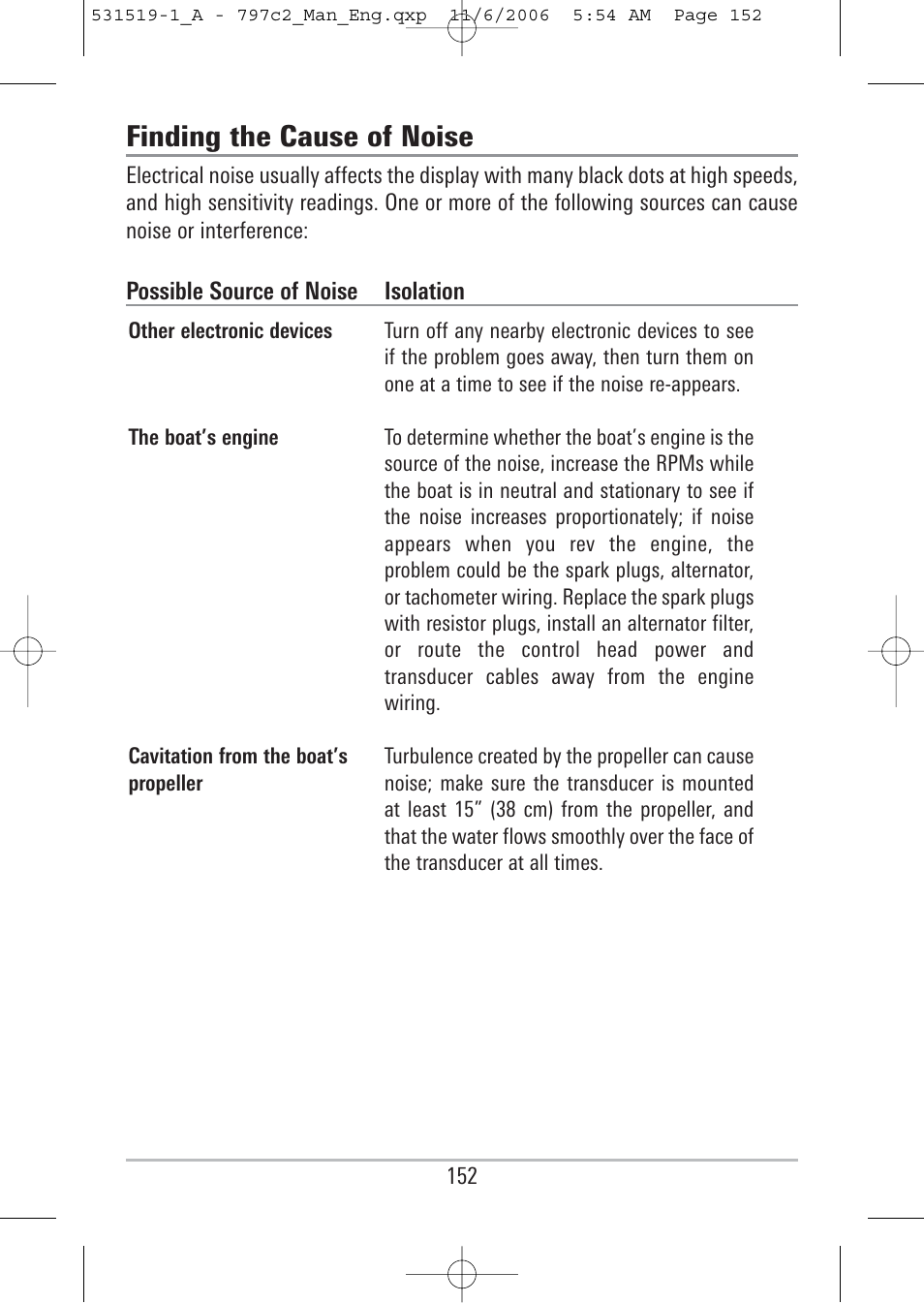 Finding the cause of noise | Humminbird 700 series User Manual | Page 162 / 183