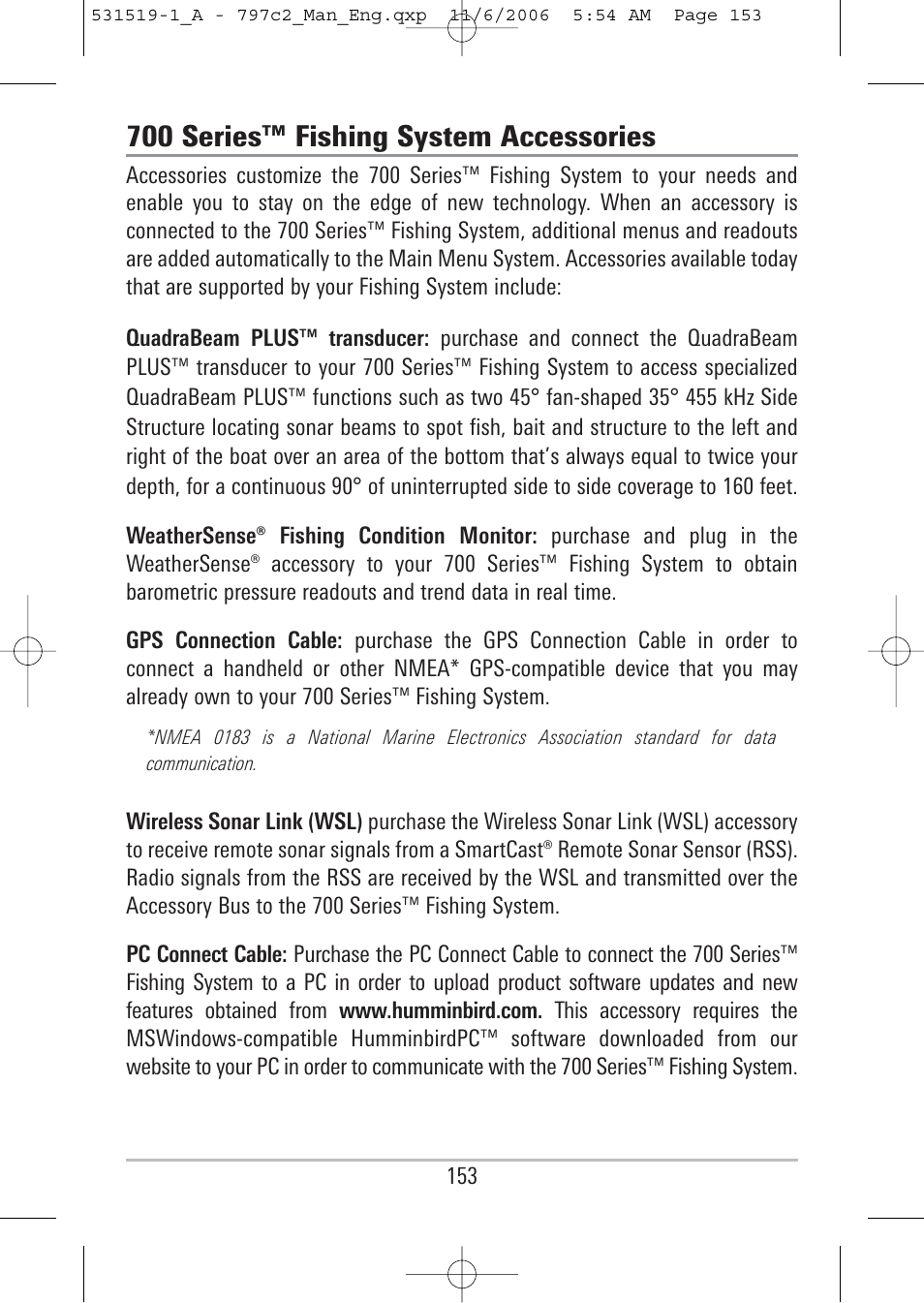 700 series™ fishing system accessories | Humminbird 700 series User Manual | Page 163 / 183
