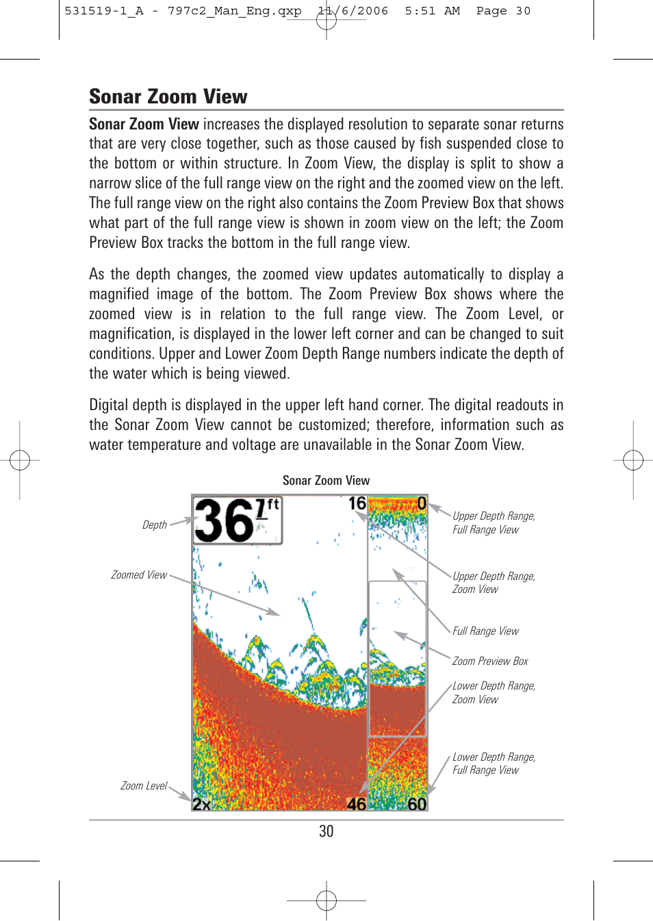 Sonar zoom view | Humminbird 700 series User Manual | Page 40 / 183