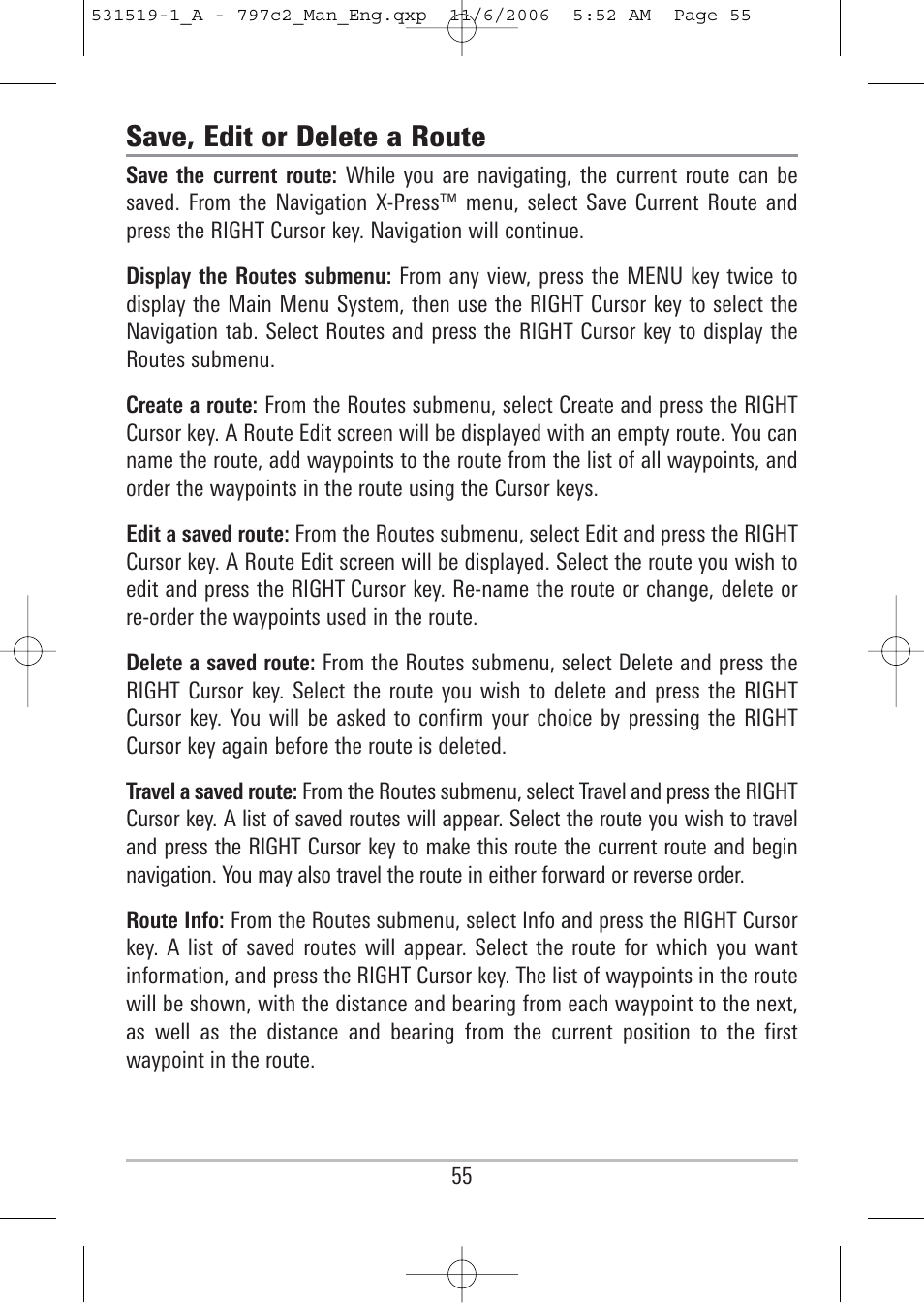 Save, edit or delete a route | Humminbird 700 series User Manual | Page 65 / 183