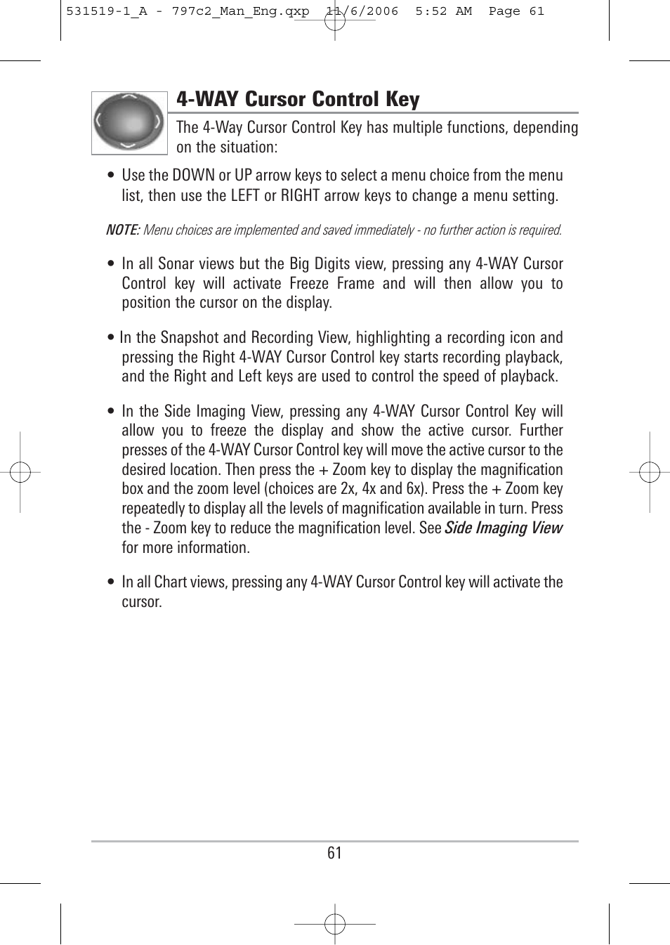 Way cursor control key | Humminbird 700 series User Manual | Page 71 / 183