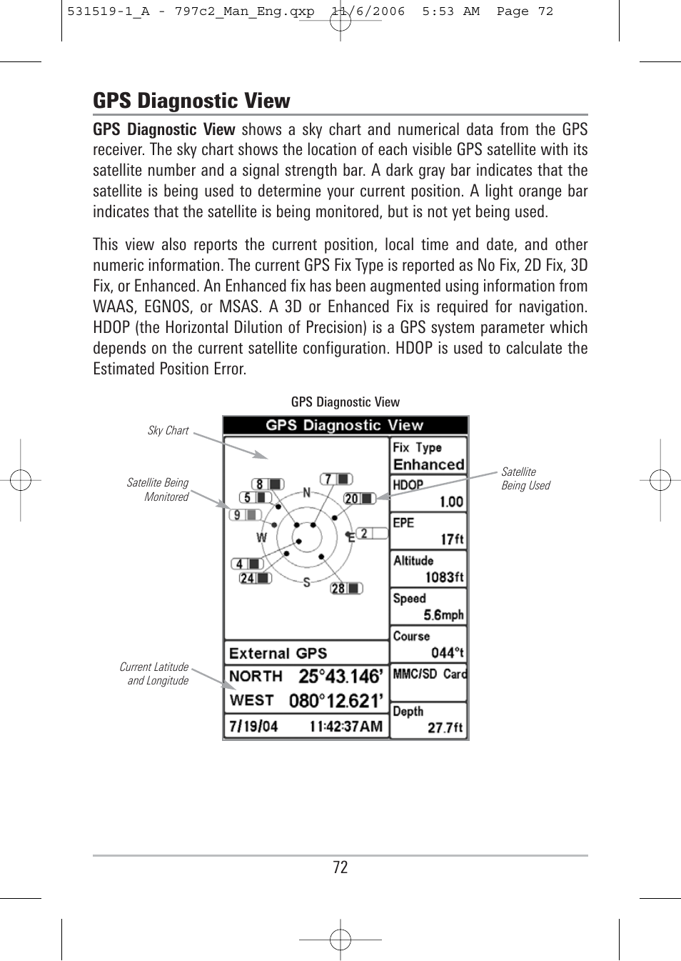 Gps diagnostic view | Humminbird 700 series User Manual | Page 82 / 183