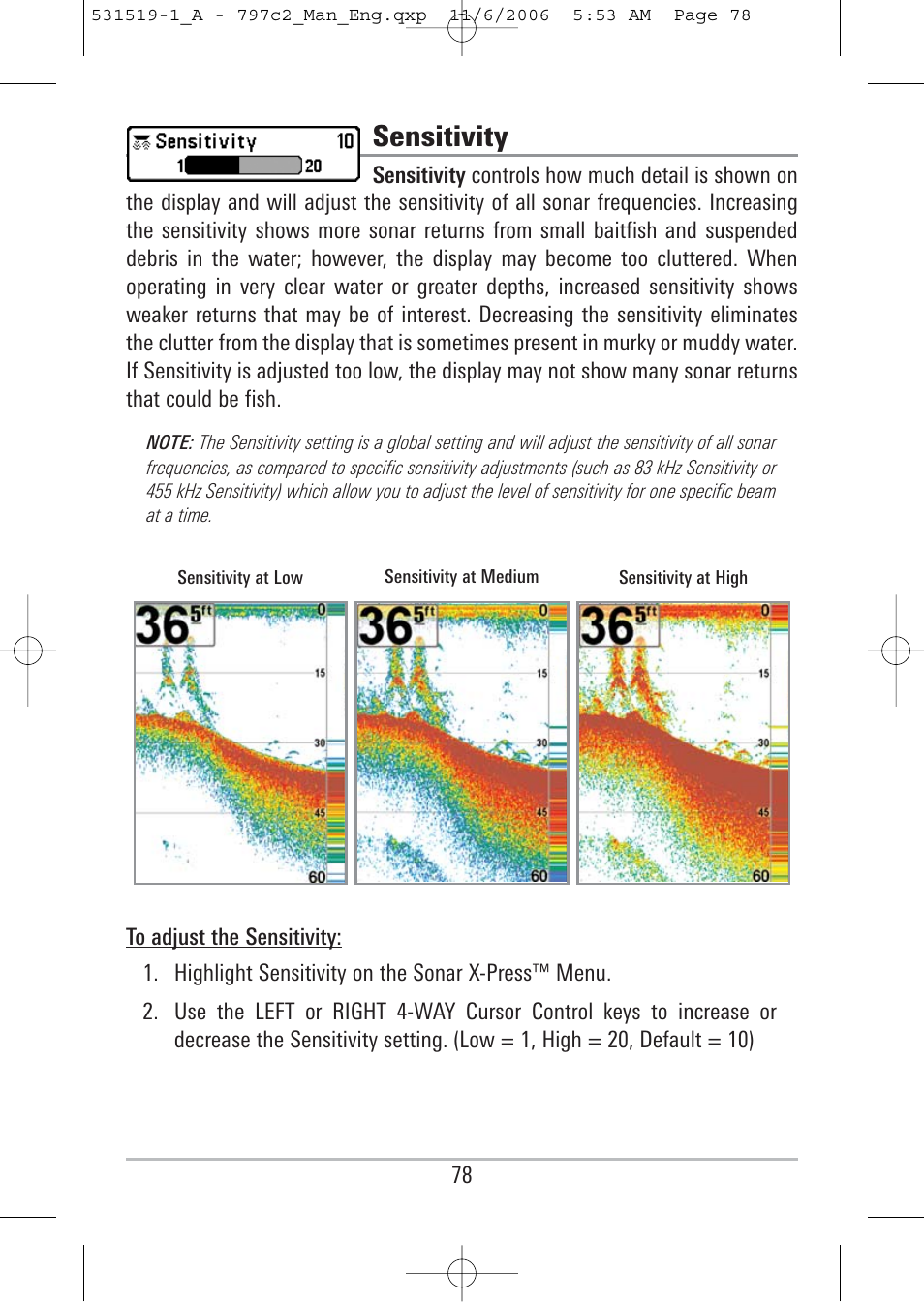 Sensitivity | Humminbird 700 series User Manual | Page 88 / 183
