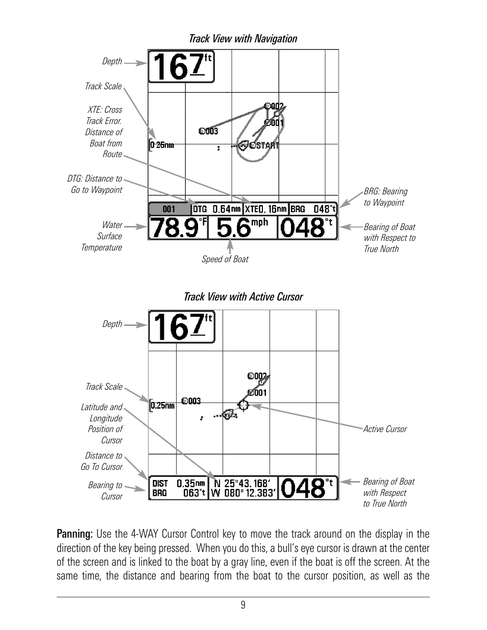 Track view with active cursor, Track view with navigation | Humminbird 531324-1_D User Manual | Page 15 / 60