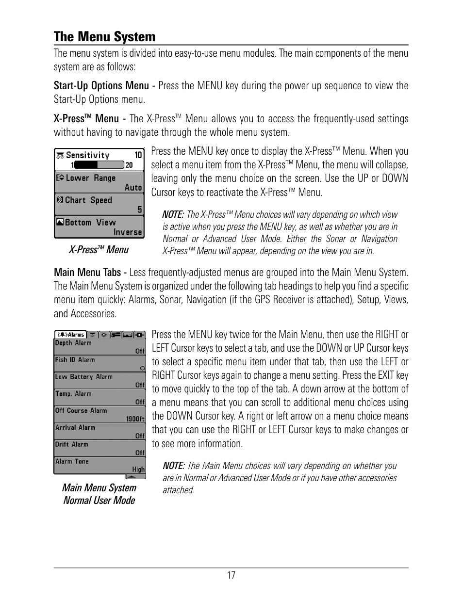 The menu system | Humminbird 531324-1_D User Manual | Page 23 / 60