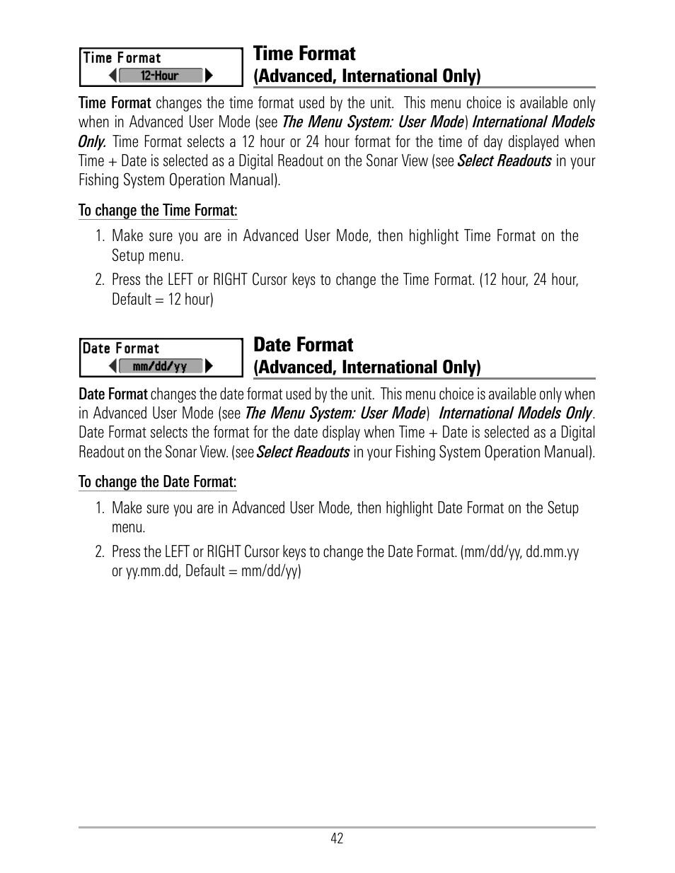 Time format, Date format | Humminbird 531324-1_D User Manual | Page 48 / 60