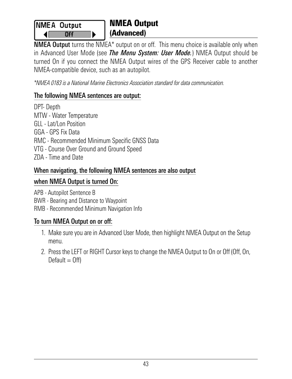 Nmea output | Humminbird 531324-1_D User Manual | Page 49 / 60