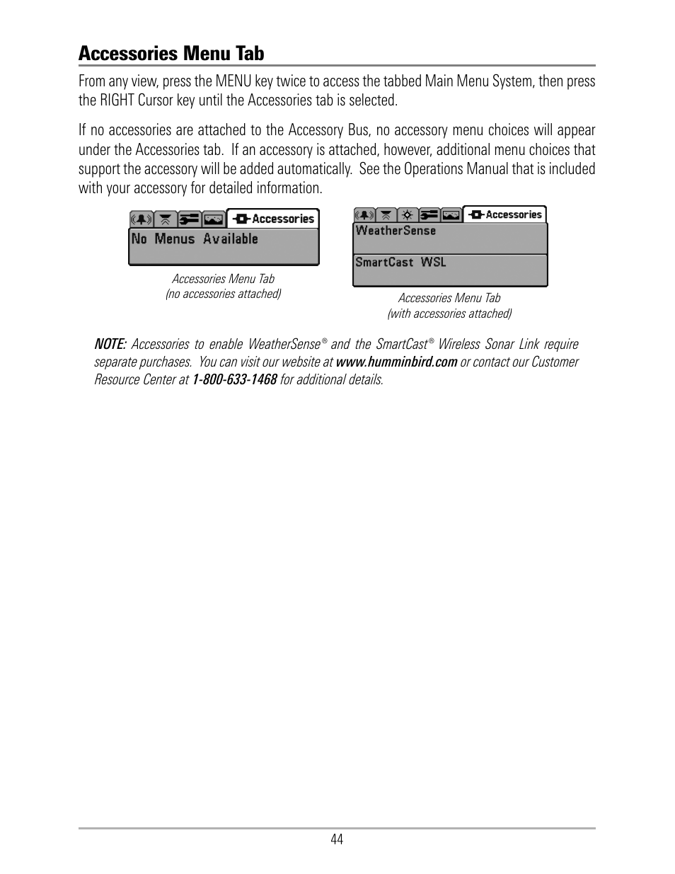 Accessories menu tab | Humminbird 531324-1_D User Manual | Page 50 / 60