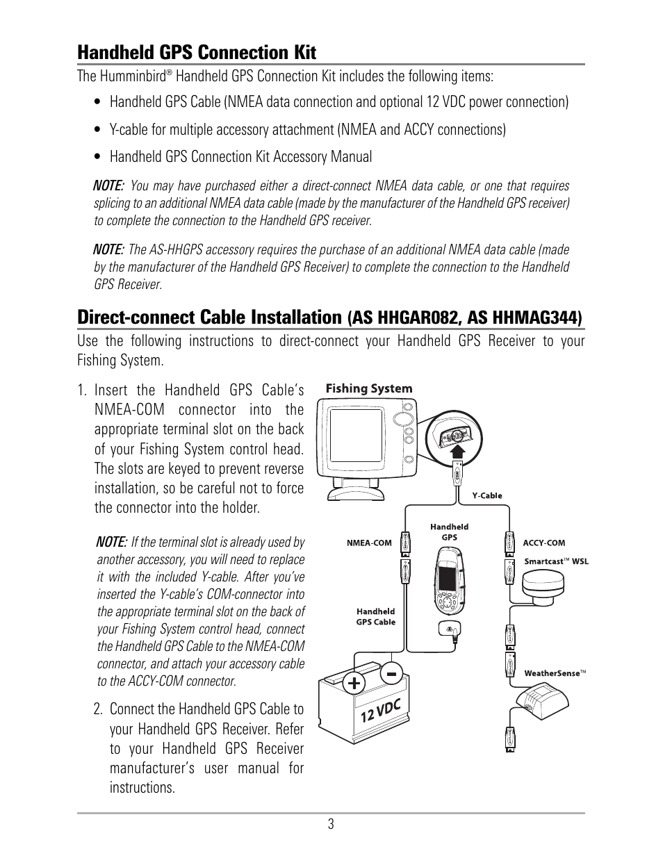 Handheld gps connection kit, Direct-connect cable installation | Humminbird 531324-1_D User Manual | Page 9 / 60