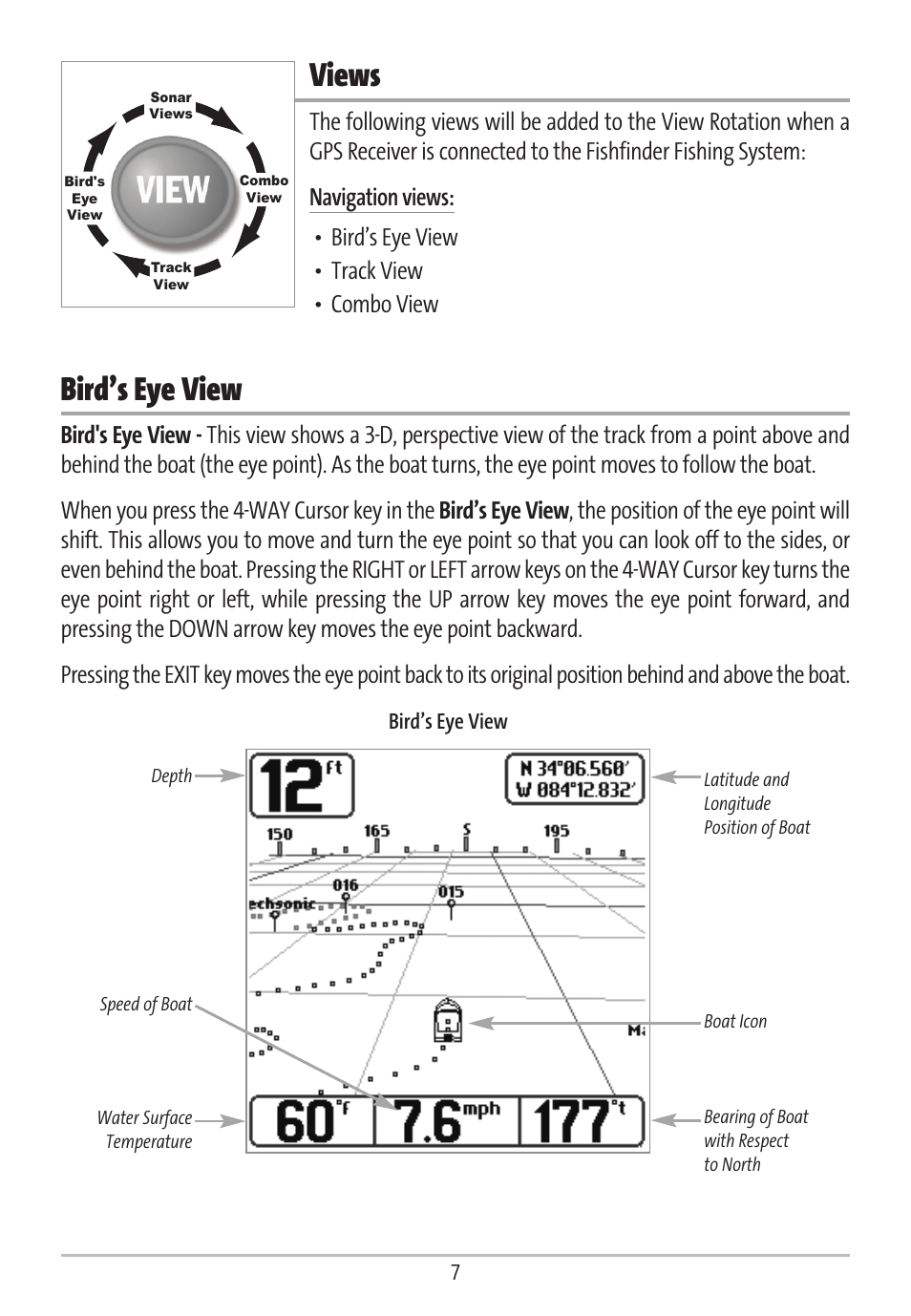 Views, Bird’s eye view | Humminbird GR16 User Manual | Page 12 / 60