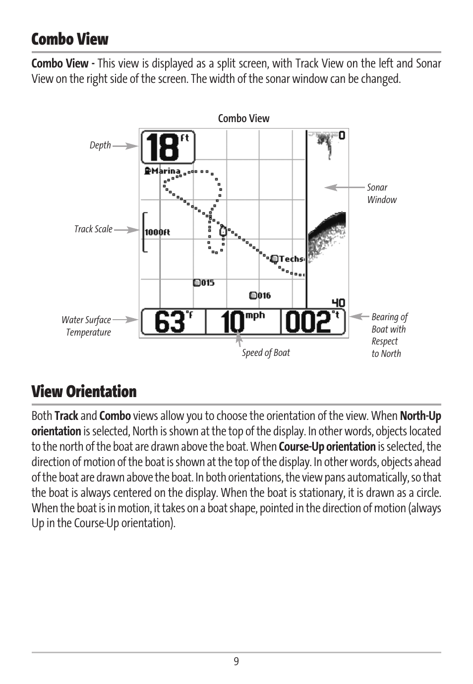 Combo view, View orientation | Humminbird GR16 User Manual | Page 14 / 60