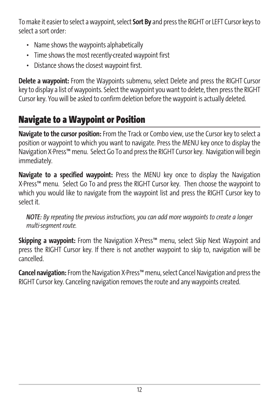 Navigate to a waypoint or position | Humminbird GR16 User Manual | Page 17 / 60