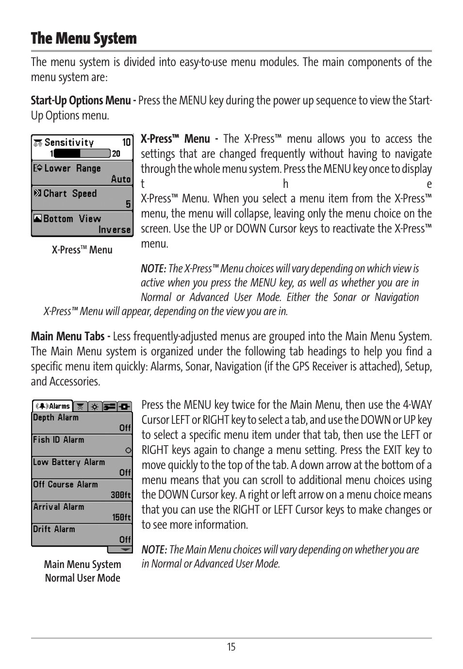 The menu system | Humminbird GR16 User Manual | Page 20 / 60