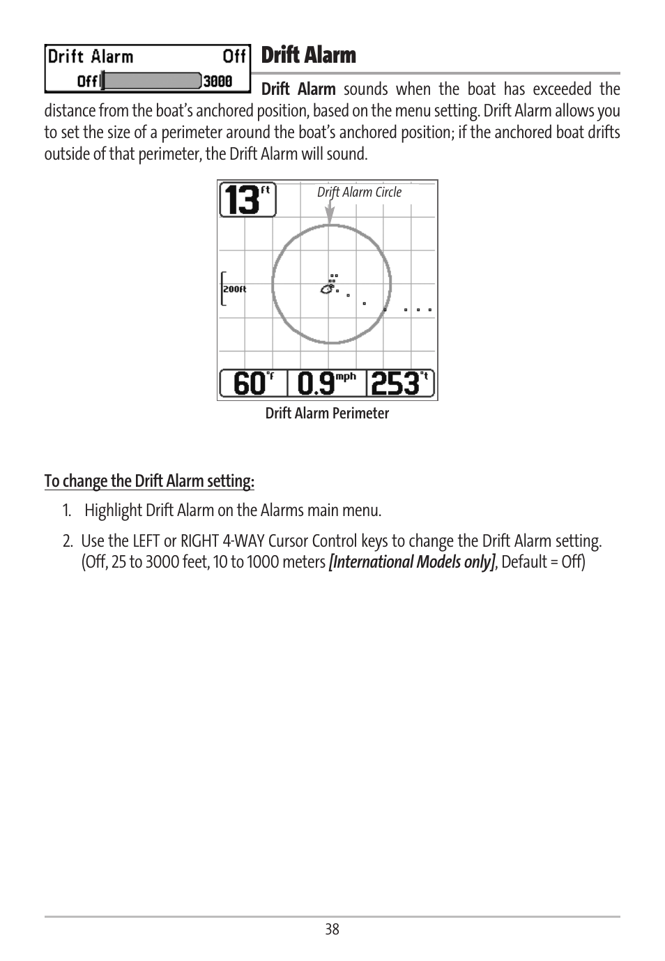 Drift alarm | Humminbird GR16 User Manual | Page 43 / 60