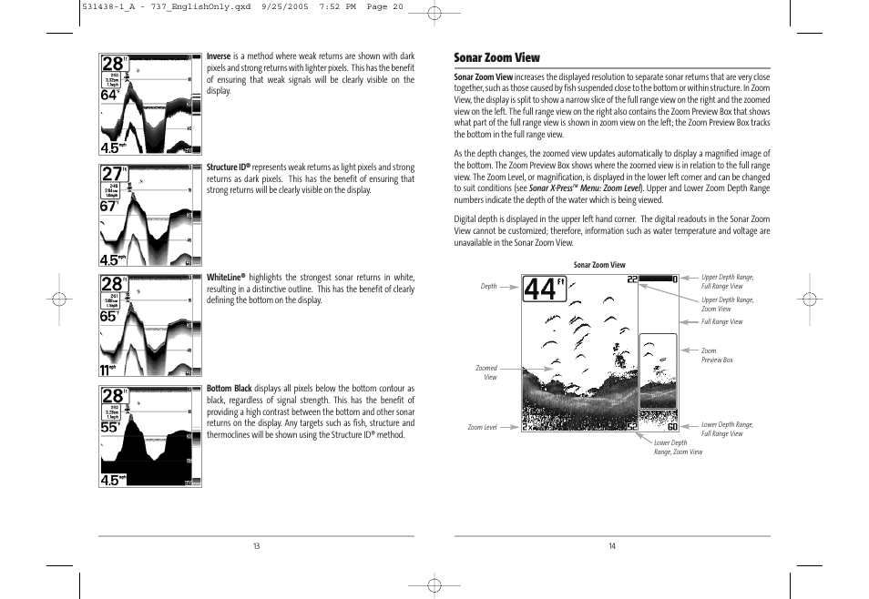 Sonar zoom view | Humminbird 531438-1_A User Manual | Page 11 / 59