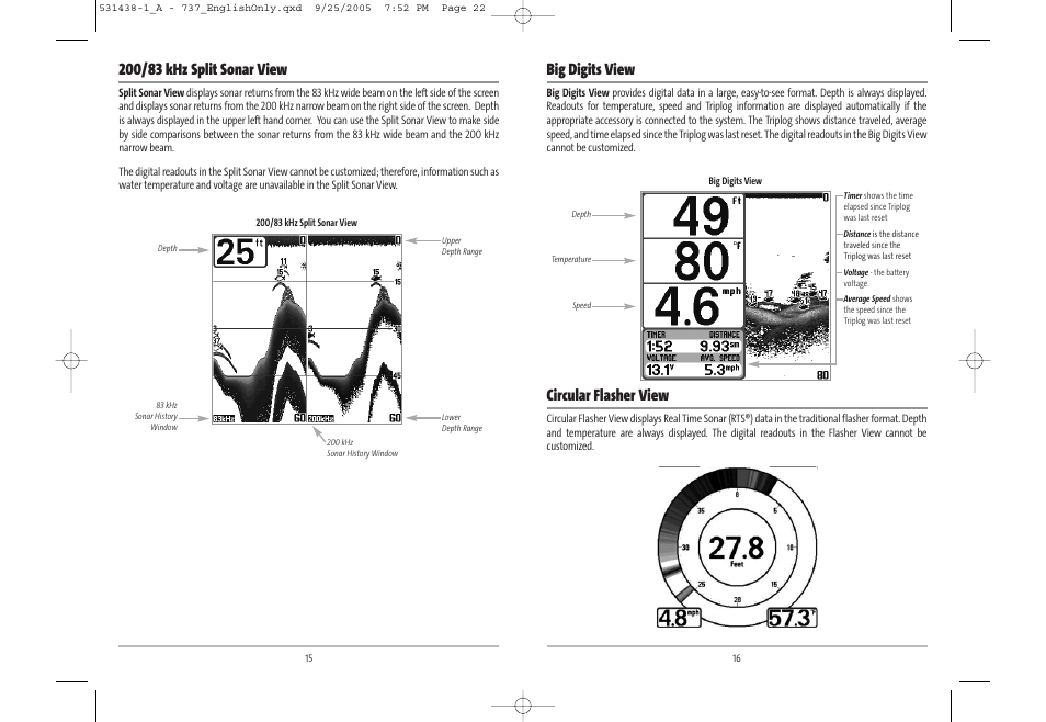 Big digits view, Circular flasher view | Humminbird 531438-1_A User Manual | Page 12 / 59