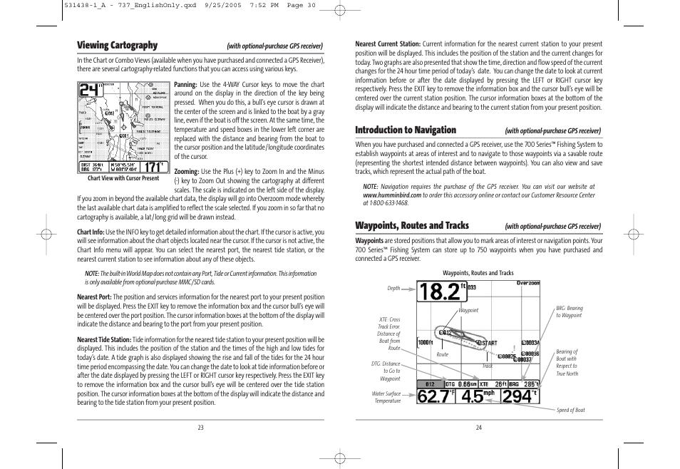 Introduction to navigation, Waypoints, routes and tracks, Viewing cartography | Humminbird 531438-1_A User Manual | Page 16 / 59