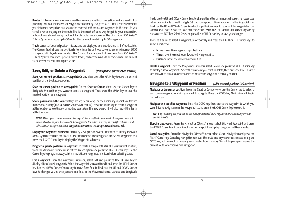 Navigate to a waypoint or position, Save, edit, or delete a waypoint | Humminbird 531438-1_A User Manual | Page 17 / 59